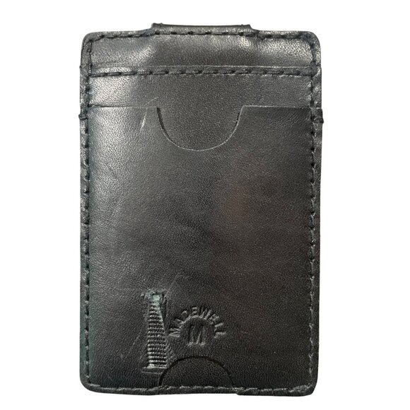 Flawed Madewell Black Leather Card Case w/ Magnet Money Clip Wallet Men's NI342 - Picture 1 of 12